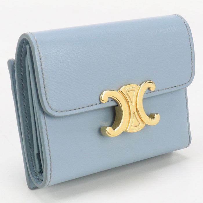 CELINE CE92167  coin pocket Triomphe Three fold wallet Calfskin blue Women