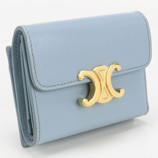 CELINE CE92167  coin pocket Triomphe Three fold wallet Calfskin blue Women