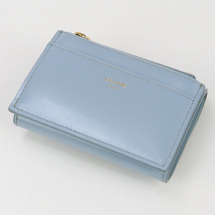 CELINE CE92167  coin pocket Triomphe Three fold wallet Calfskin blue Women