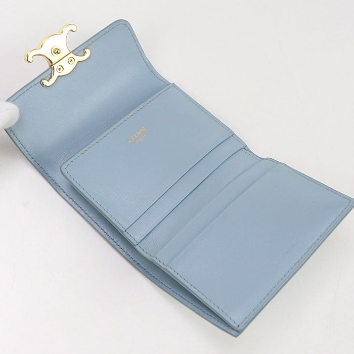 CELINE CE92167  coin pocket Triomphe Three fold wallet Calfskin blue Women