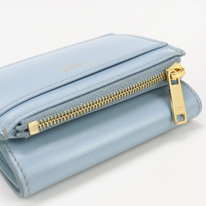 CELINE CE92167  coin pocket Triomphe Three fold wallet Calfskin blue Women