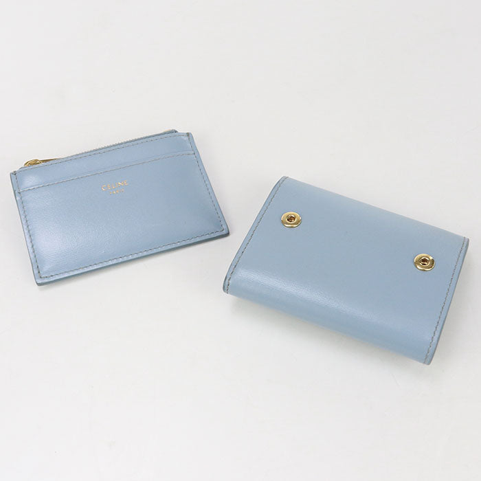 CELINE CE92167  coin pocket Triomphe Three fold wallet Calfskin blue Women