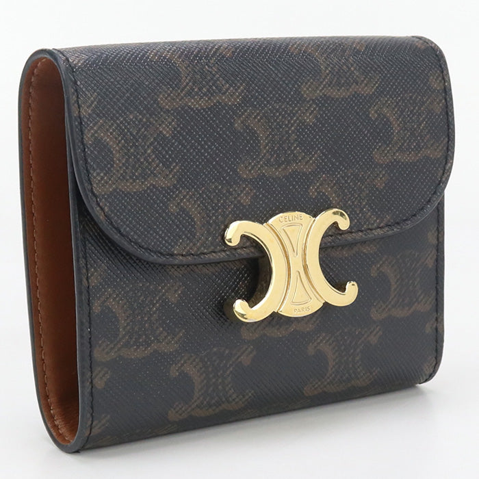 CELINE CE93001 Triomphe canvas Three fold wallet PVC brown Women