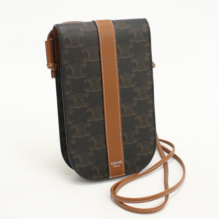 CELINE Mobile pouch Triomphe canvas Diagonal Shoulder Bag brown Women