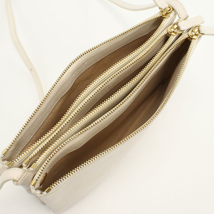 CELINE 171453 Shoulder Bag Trio Large Crossbody bag leather off white Women