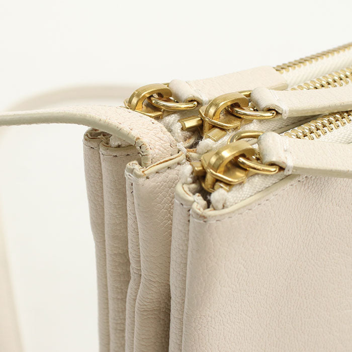 CELINE 171453 Shoulder Bag Trio Large Crossbody bag leather off white Women