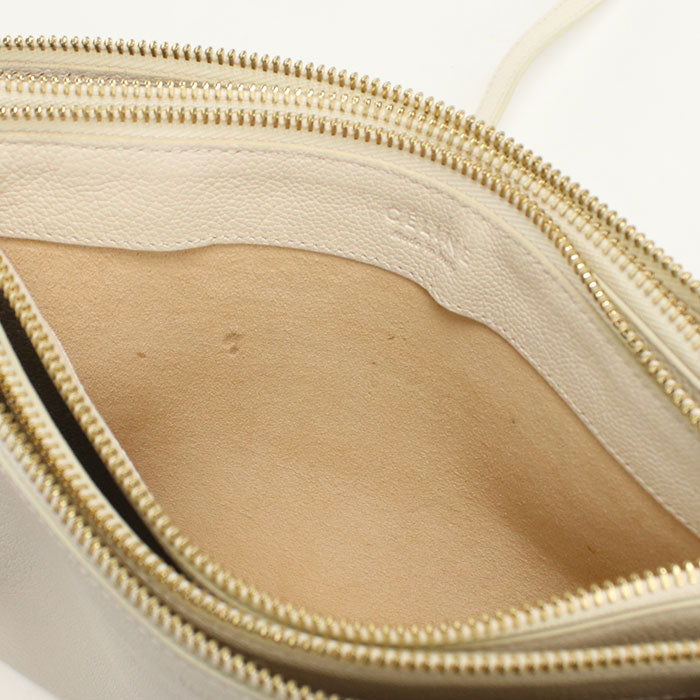 CELINE 171453 Shoulder Bag Trio Large Crossbody bag leather off white Women
