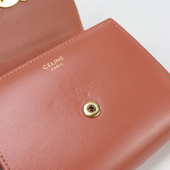 CELINE 10D78 3DPV Small flap  Triomphe Three fold wallet Calfskin pink Women