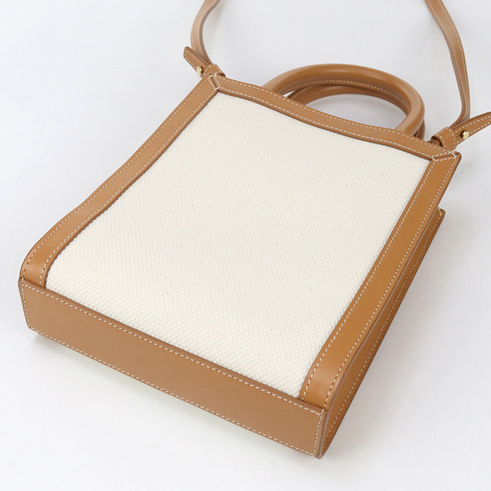 CELINE 193302BNZ.02NT Handbag Minibar Tical Hippo 2WAY mini handbag canvas, Calfskin white Women