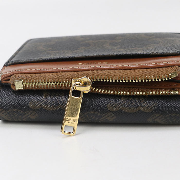CELINE 10I65 2DS3 04LU Triomphe Three fold wallet PVC/Calf leather brown Women