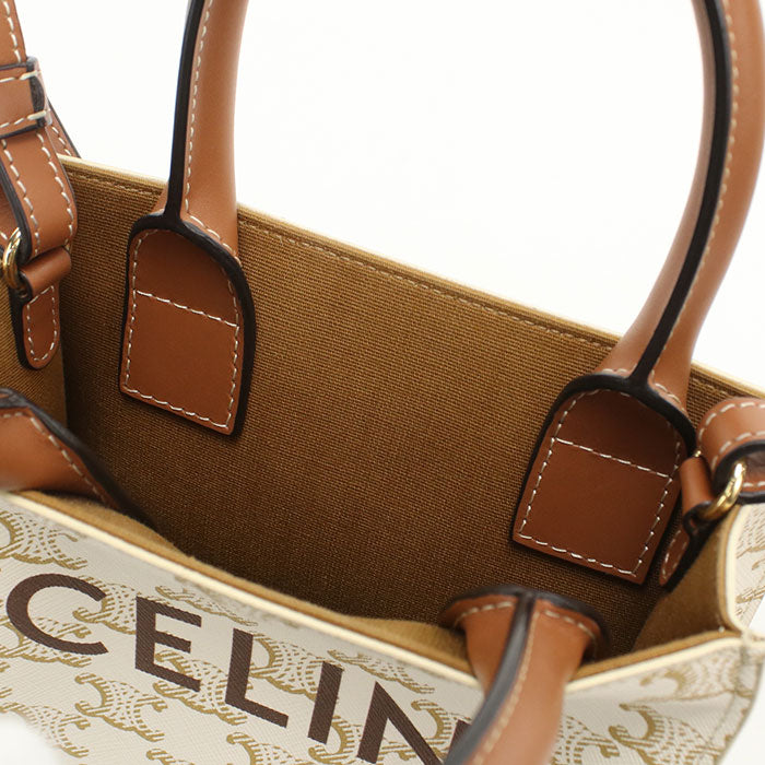 CELINE 19437 2BZK 01BC Handbag Triomphe canvas Mini vertical hippopotamus 2WAY handbag PVC coated canvas,leather beige Women