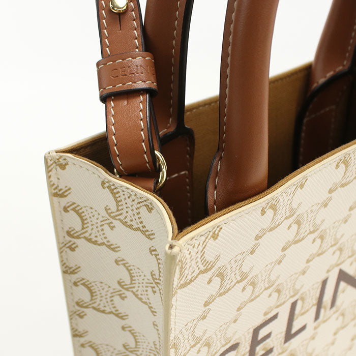 CELINE 19437 2BZK 01BC Handbag Triomphe canvas Mini vertical hippopotamus 2WAY handbag PVC coated canvas,leather beige Women