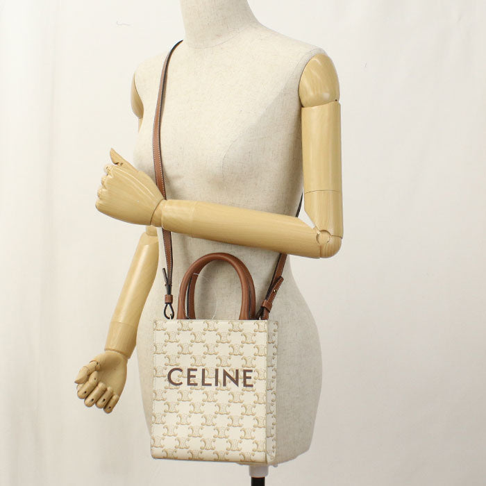 CELINE 19437 2BZK 01BC Handbag Triomphe canvas Mini vertical hippopotamus 2WAY handbag PVC coated canvas,leather beige Women