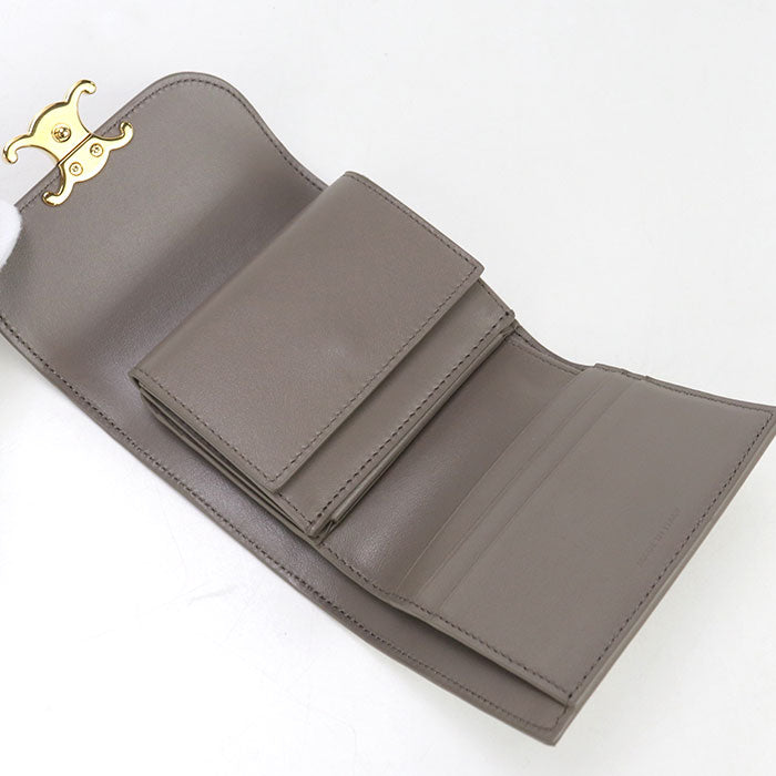 CELINE Small flap wallet Triomphe Three fold wallet Calfskin gray Women