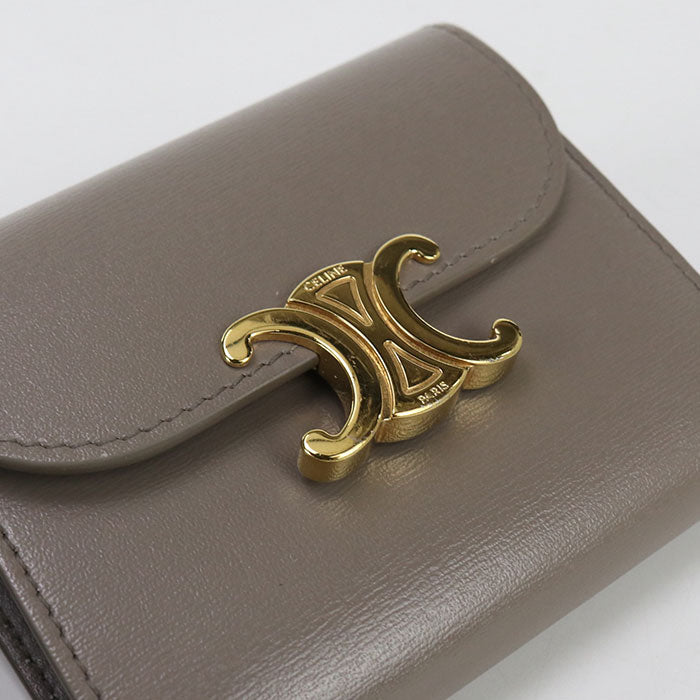 CELINE 10D783DPV.18GT Small flap wallet Triomphe Three fold leather gray Women