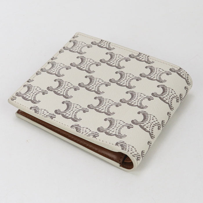 CELINE 10C87 Bifold wallet Triomphe Flap wallet Triomphe canvas,leather white mens