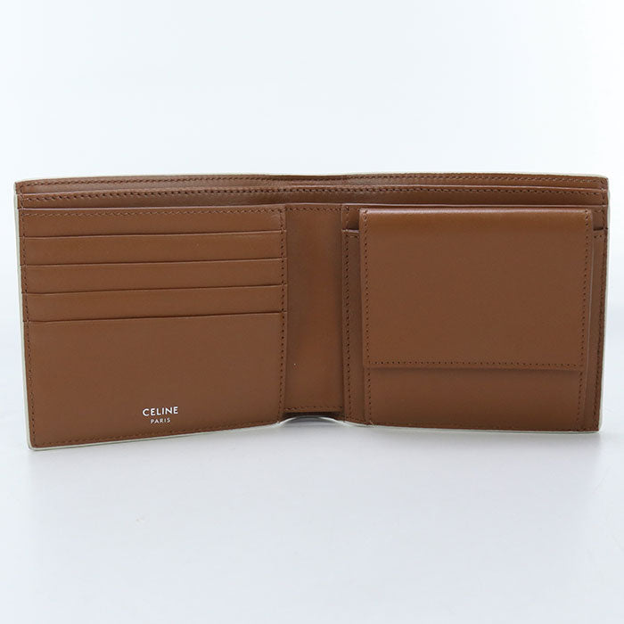 CELINE 10C87 Bifold wallet Triomphe Flap wallet Triomphe canvas,leather white mens
