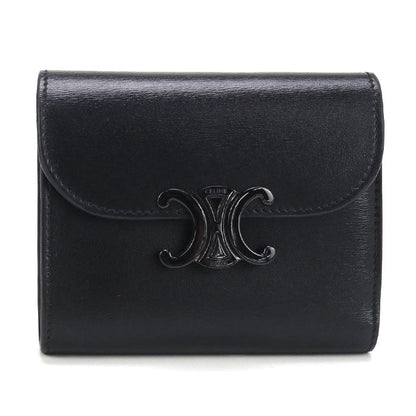 CELINE 10D78 3DPV Tri-fold wallet Triomphe Small flap wallet Calfskin black Women
