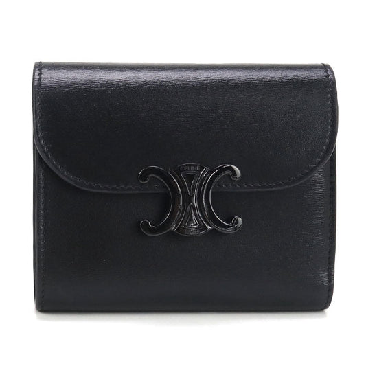 CELINE 10D78 3DPV Tri-fold wallet Triomphe Small flap wallet Calfskin black Women