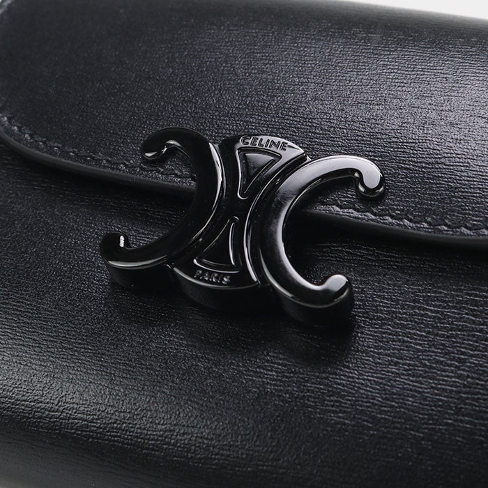 CELINE 10D78 3DPV Tri-fold wallet Triomphe Small flap wallet Calfskin black Women