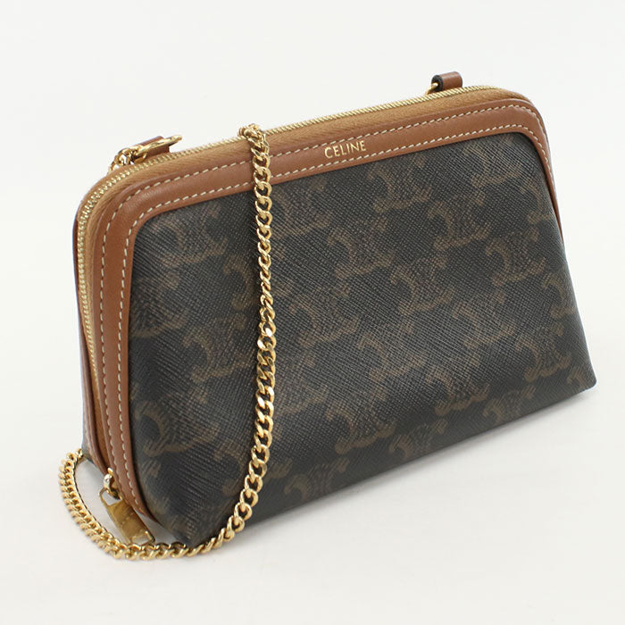 CELINE 10E382CBX.04LU Chain clutch Triomphe canvas Diagonal shoulder bag Brown Women