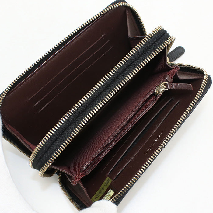 CHANEL Round W Zip Wallet PurseZip Around lambskin black Women