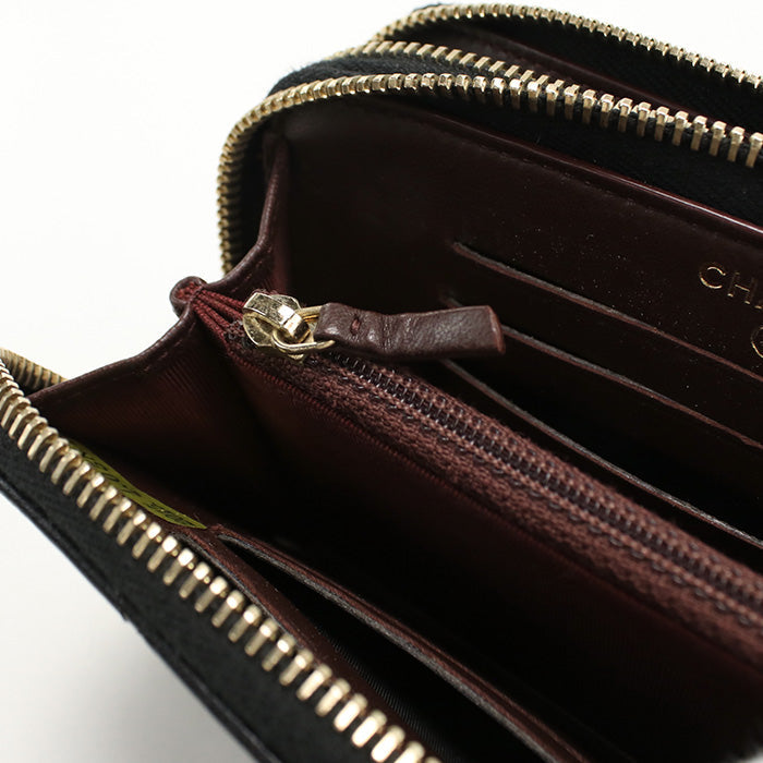 CHANEL Round W Zip Wallet PurseZip Around lambskin black Women