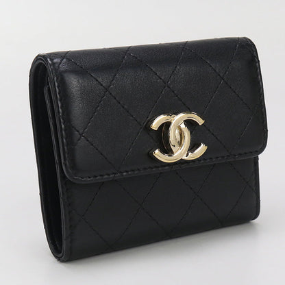 CHANEL 28592471 Small Matrasse Three fold wallet lambskin black Women