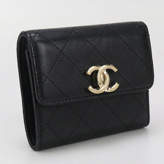 CHANEL 28592471 Small Matrasse Three fold wallet lambskin black Women
