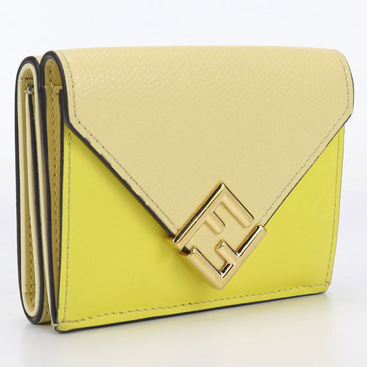 FENDI 8M0480 ALV4 FF Diamond Three fold wallet leather Yellow Women