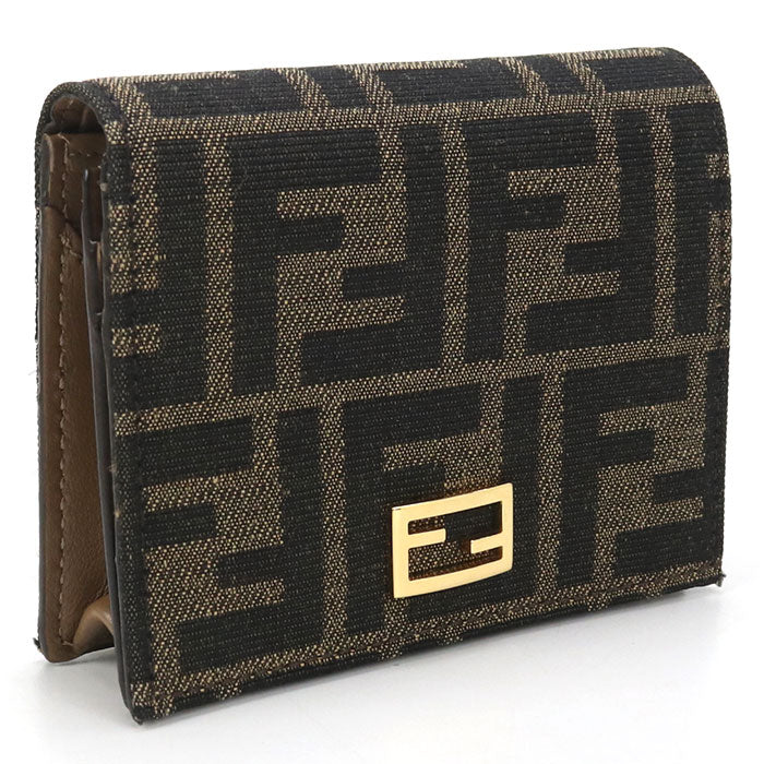 FENDI 8M0420 A98P baguette FF logo Folded wallet Jacquard Brown Women