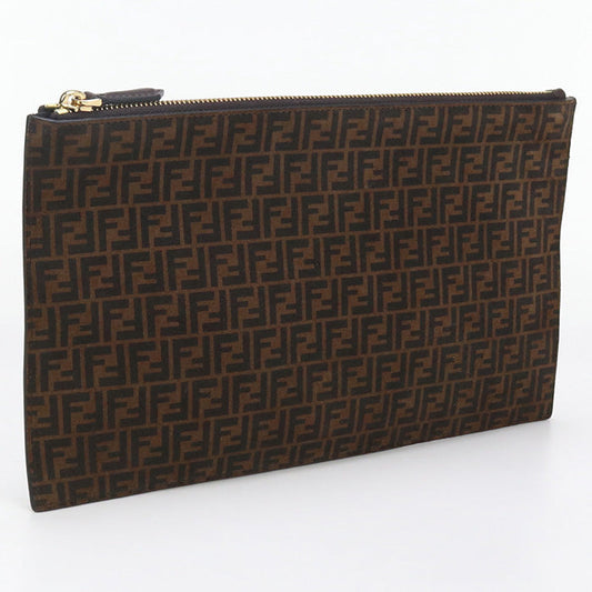 FENDI 8N0149 AFIS Slim Clutch Medium Flat baguette leather brown Women