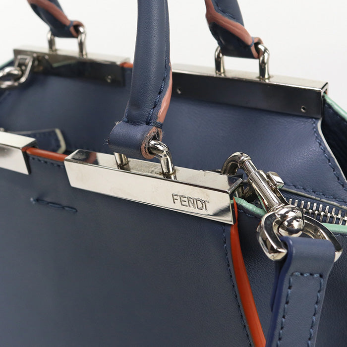FENDI 8BH333 5QT 2WAY Tote Bag shoulder bag Trois Jules  leather Blue Women