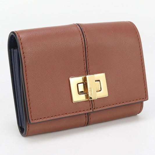 FENDI 8M0416 Business card holder A5DY Peekaboo Card Case Calf leather Brown Women