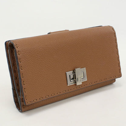 FENDI 8M0308 SFR Continental Peekaboo Long wallet double Calfskin brown