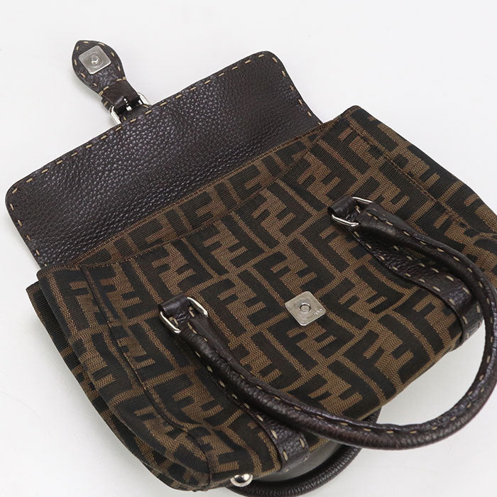 FENDI 8BR486 Handbag Selleria Mini Linda Tote Bag leather,Nylon jacquard Brown Women