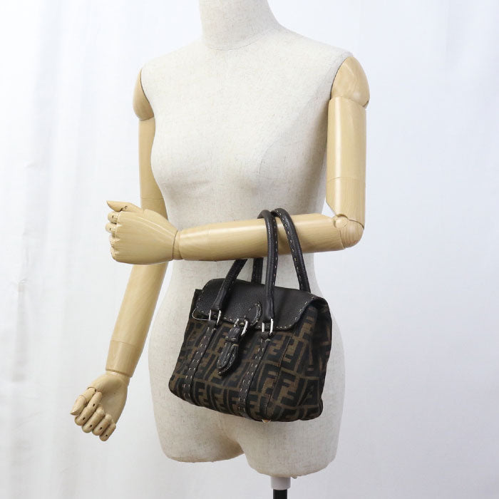 FENDI 8BR486 Handbag Selleria Mini Linda Tote Bag leather,Nylon jacquard Brown Women