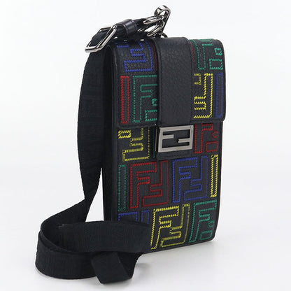 FENDI 7AS120 Shoulder Bag Zucca Phone holder leather black mens(unisex)