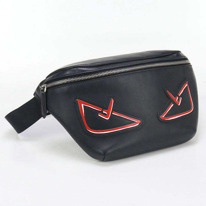 FENDI 7VA434 A72K Belt Bug Monster bugs eye body bag leather black mens