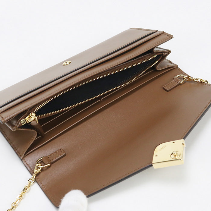 FENDI 8M0365 ALV4 FF Diamond Chain wallet leather brown Women