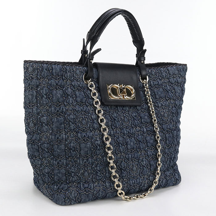 FERRAGAMO 21 0960 2WAY Tote Bag denim Navy Women
