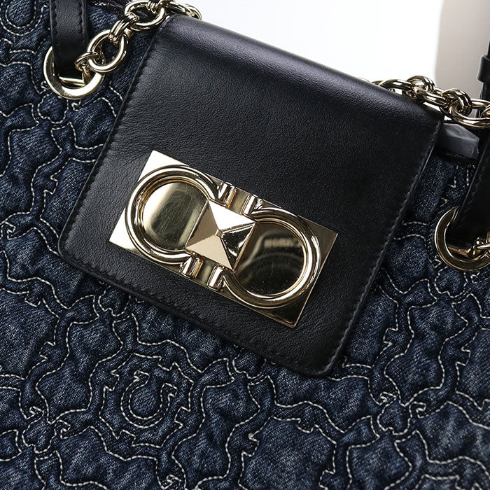 FERRAGAMO 21 0960 2WAY Tote Bag denim Navy Women