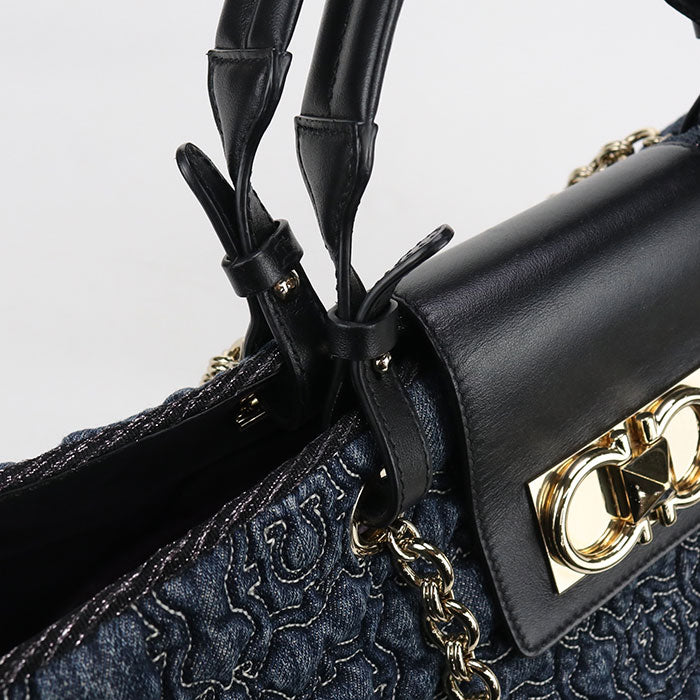 FERRAGAMO 21 0960 2WAY Tote Bag denim Navy Women