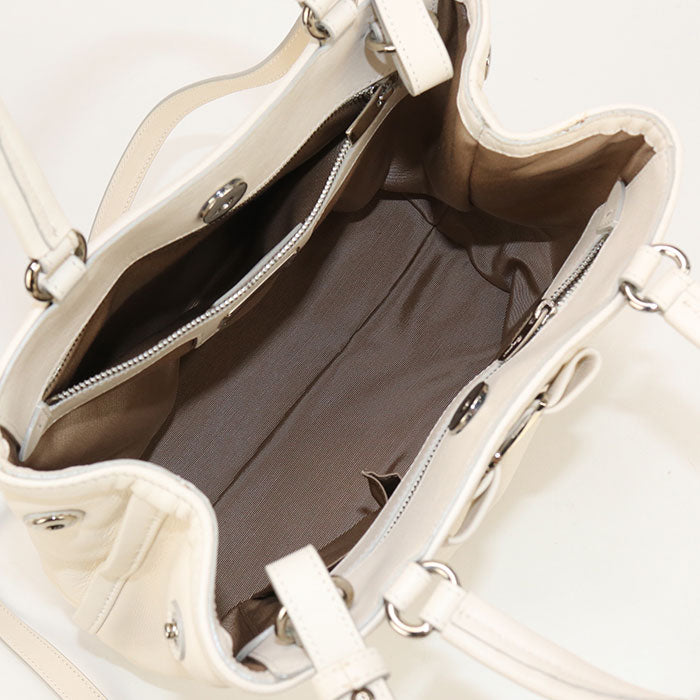 FERRAGAMO 21 309 2WAY Vara ribbon Tote Bag leather White Women