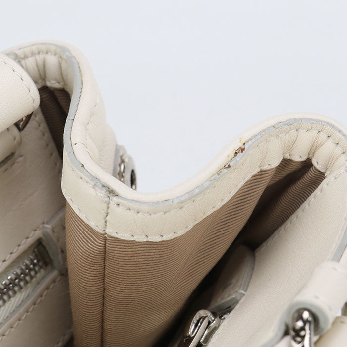 FERRAGAMO 21 309 2WAY Vara ribbon Tote Bag leather White Women