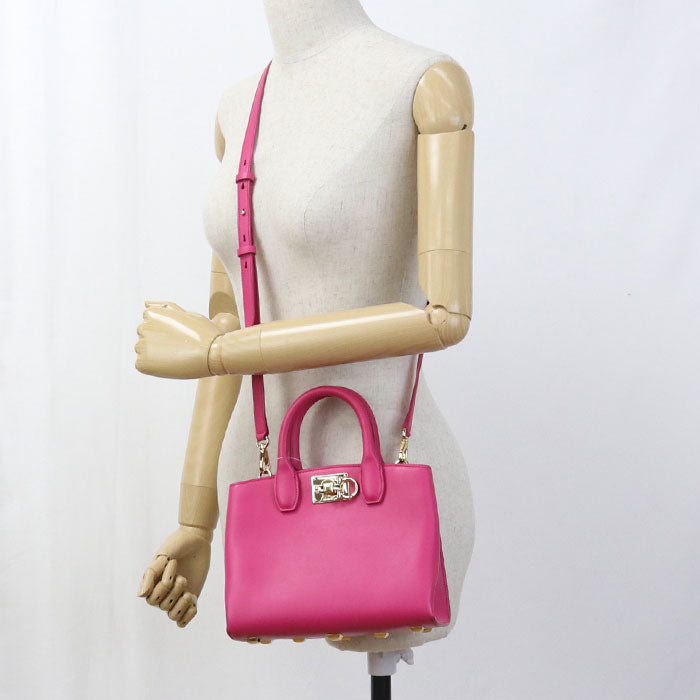 FERRAGAMO 21 H288 2WAY Gancini Tote Bag Calfskin pink Women