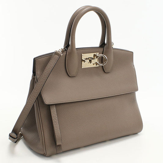 FERRAGAMO 21 H159 2WAY Gancini Tote Bag Calfskin Gray Women