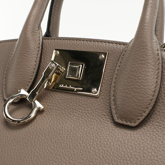 FERRAGAMO 21 H159 2WAY Gancini Tote Bag Calfskin Gray Women