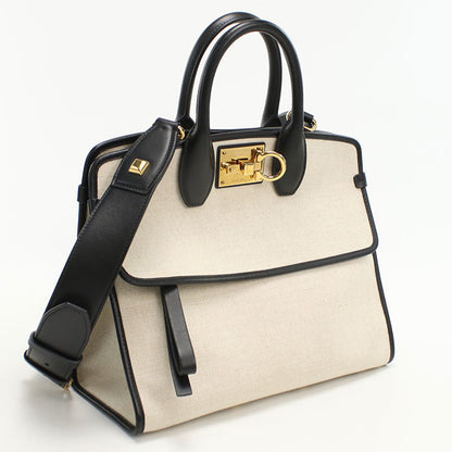 FERRAGAMO 21 I159 2WAY Gancini Tote Bag canvas leather White Women