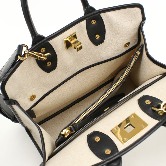 FERRAGAMO 21 I159 2WAY Gancini Tote Bag canvas leather White Women